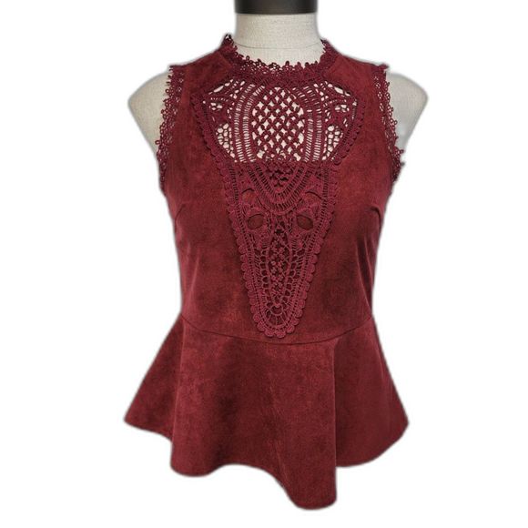 Alya Tops - ALYA Women's Red Faux Suede Peplum Tank Top Size XS